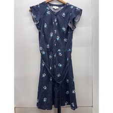 Loft Outlet Navy Blue Floral Flutter Sleeve Button Front Belted Dress Size 4