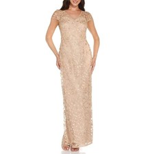 Adrianna Papell V neck Floral Evening Gown Size 8 Beadwork 