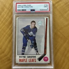 Rare Vintage 1969 O-PEE-CHEE #184 WAYNE CARLETON MAPLE LEAFS PSA 9 Mint Low Pop!