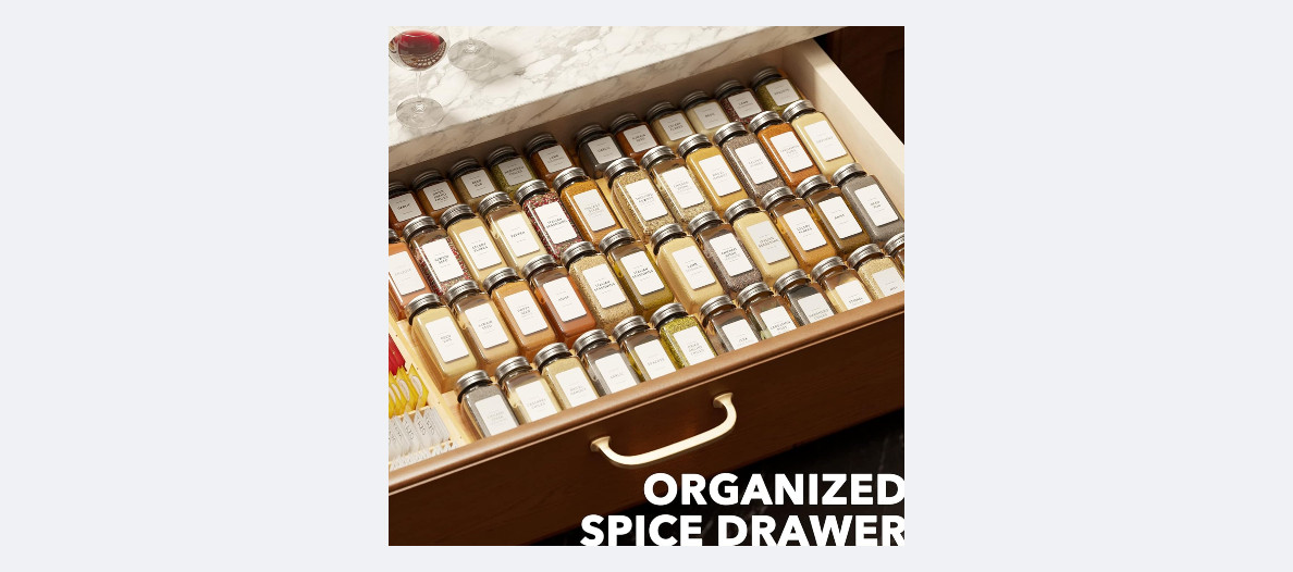 SpaceAid Bamboo Spice Drawer Organizer, (Need 3" Deep Drawer) Expandable 4 Tier
