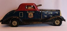 VINTAGE 1930's MARX TIN WIND-UP G-MAN GANGSTER PERSUIT CAR-w/KEY WORKS VIDEO