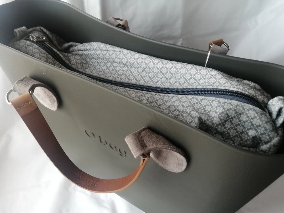 O bag Borsa Nuova Originale O bag - Col. Militare Int. Grigio Manici Cuoio - Immagine 2 di 3