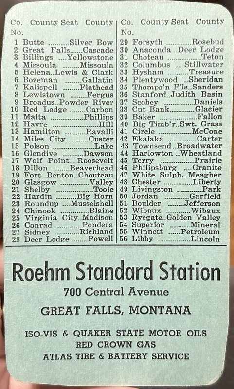 Circa 1930s Advertising Card Roehm Standard Gas Station Great Falls, Montana