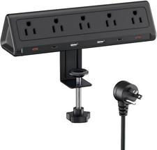 6.5 FT Desk Clamp Power Strip,5 AC Outlets  6 USB Ports PD 40W,1250J Surge..