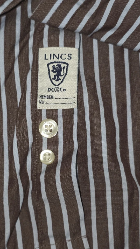 LINCS Men's XL Button Dress Shirt Brown/ White/ Blue Stripe - Image 4 of 4