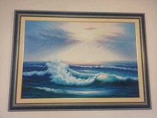 Seascape Sea Ocean Waves Large Oil Painting Canvas Sun Set Rise Contemporary Art