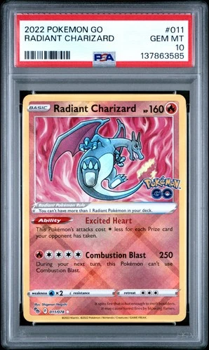 2022 Pokemon Go Radiant Charizard #011 GEM MT PSA 10 Radiant Rare