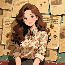 Retro Hong Kong Comic Girl – Vintage Brown Hair Beauty AI Art Print