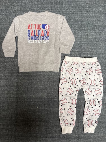 NWT TODDLER BOYS LIGHTWEIGHT GRAY SOFT BASEBALL SHIRT AND PANTS SET SZ 3T - Picture 2 of 4