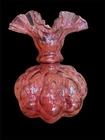 Vintage Fenton Cranberry glass vase Melon Optic Ruffled Rim 8” Tall Made In USA