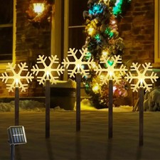 5 Pack Christmas Solar Pathway Lights, Snowflake Outdoor Decorations