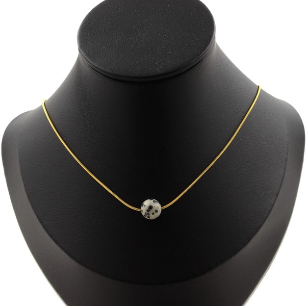 Halskette 1 Perle Dalmatiner Jaspis 8 Mm. Kette Stahl Golden Edelstahl-image