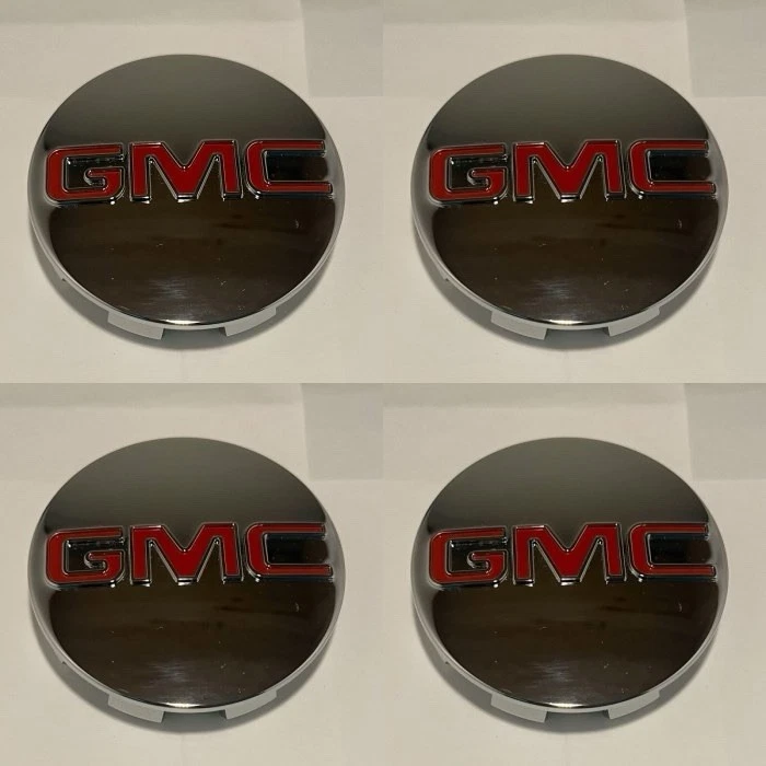 "Juego de 4 tapas centrales de rueda GMC reflectantes plateadas rojas Sierra Yukon Denali de 3,25""" Foto 2 de 2
