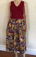 vtg Worthington Paisley Floral Midi Skirt Sz 14 Pleated Rayon Made in USA 80/90s