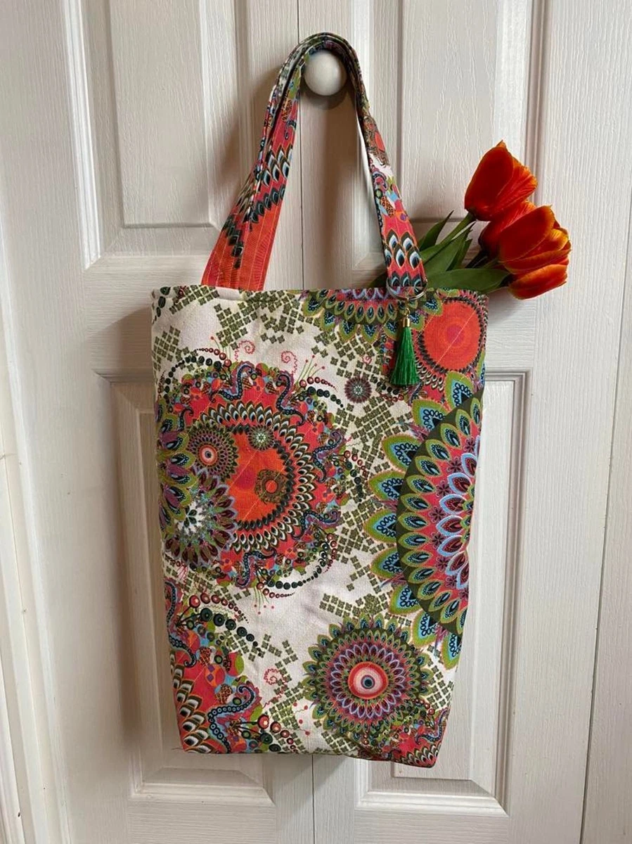 Quilted Canvas Tote Bag Boho Style Handmade