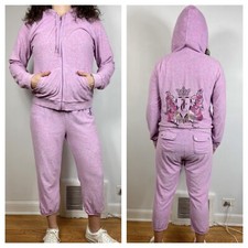 Y2K Juicy Couture Terry Cloth Tracksuit Set Sz L Zip Hoodie Jacket  Crop Pants