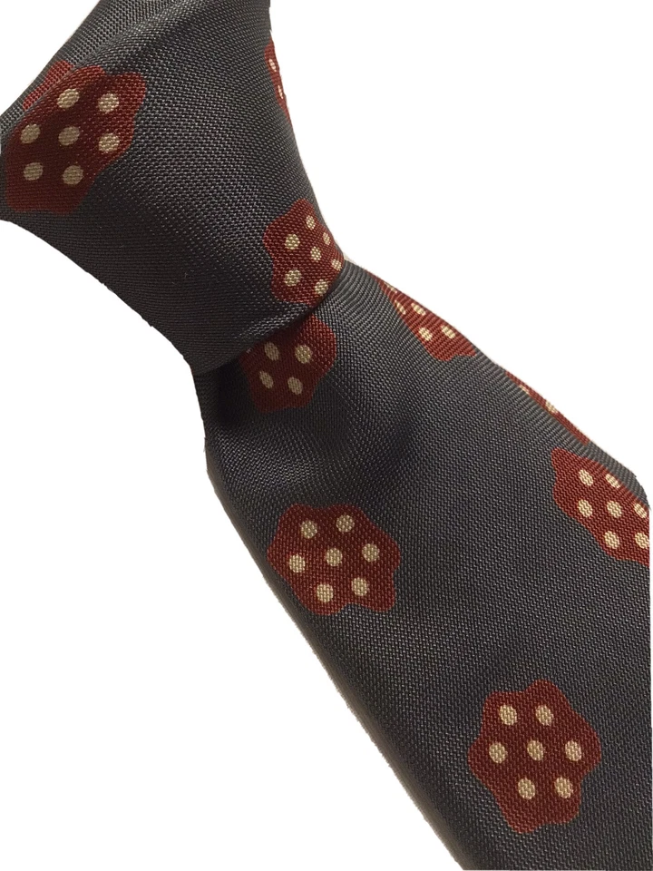 "Corbata Henry Grethel de colección 3"" de ancho gris con flores rojas y rosas abstractas 100 % seda EE. UU." Foto 2 de 4