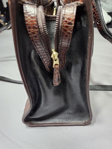 VINTAGE BRAHMIN SCHWARZ LEDER CROSSBODY UMHÄNGETASCHE TASCHE KROKO-BESATZ HANDTASCHE GELDBEUTEL - Bild 18 von 23