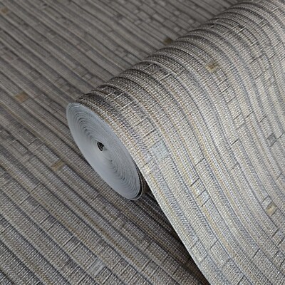 Striped Wallpaper gray gold tan textured vertical faux bamboo grasscloth lines