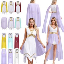 DE Damen Griechische Göttin Kostüm Antike Römische Göttin Kleid Toga Maxikleid