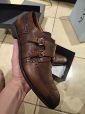 Authentic Prada Brown Patina Double Monk Strap Shoes, Mens US 12