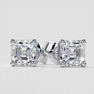 Lab Grown Diamond Asscher Cut Ohrstecker 4-Krappen-Fassung 14K Gold