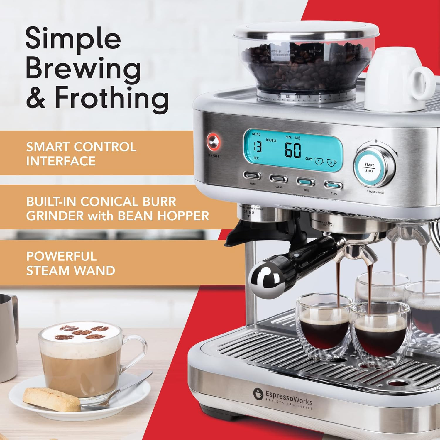 Barista Pro Espresso Machine with Grinder & Steamer - 30-Piece Gift Bundle