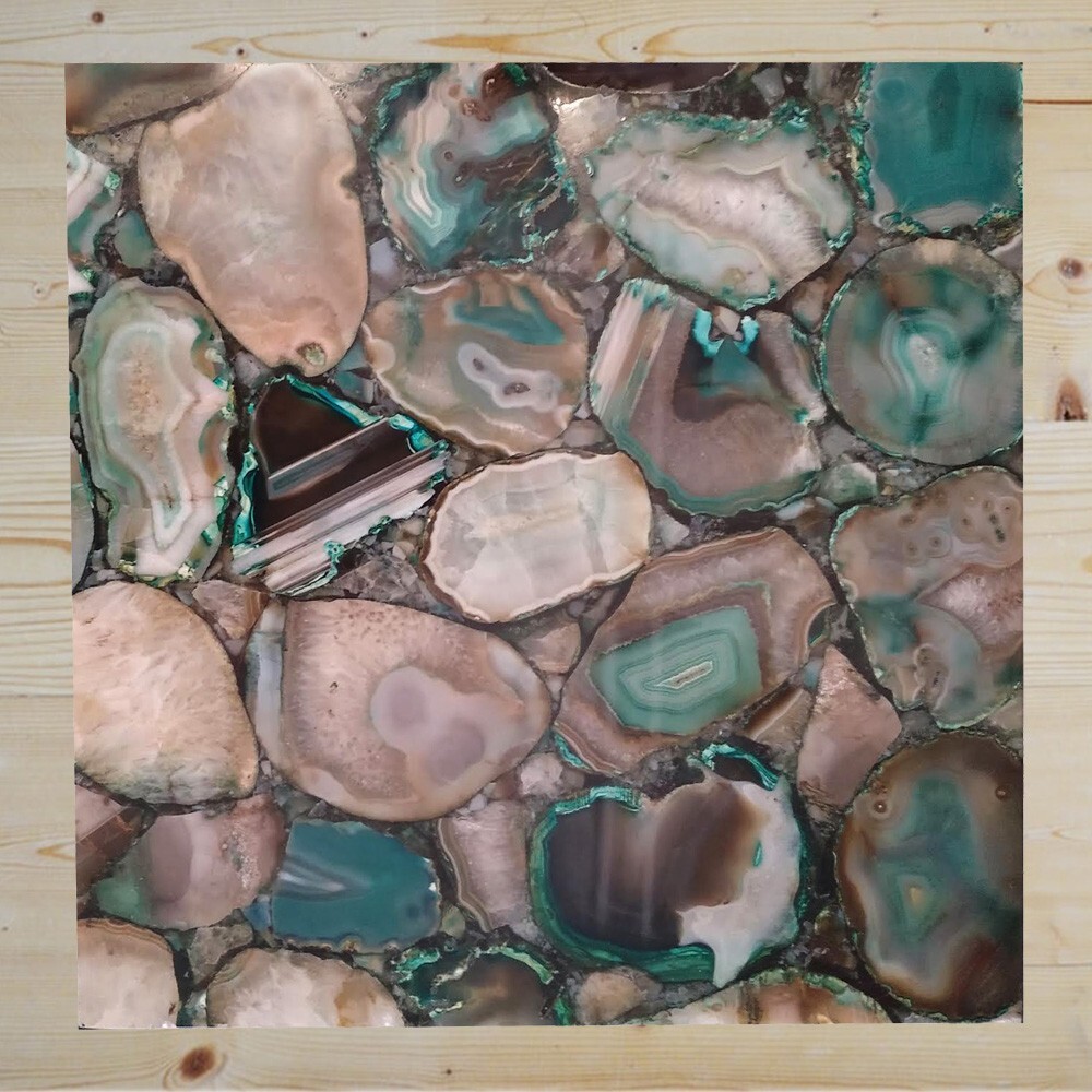 15x15 Inch Genuine Agate Stone Coffee Table Top for Corner Side or Center Decor
