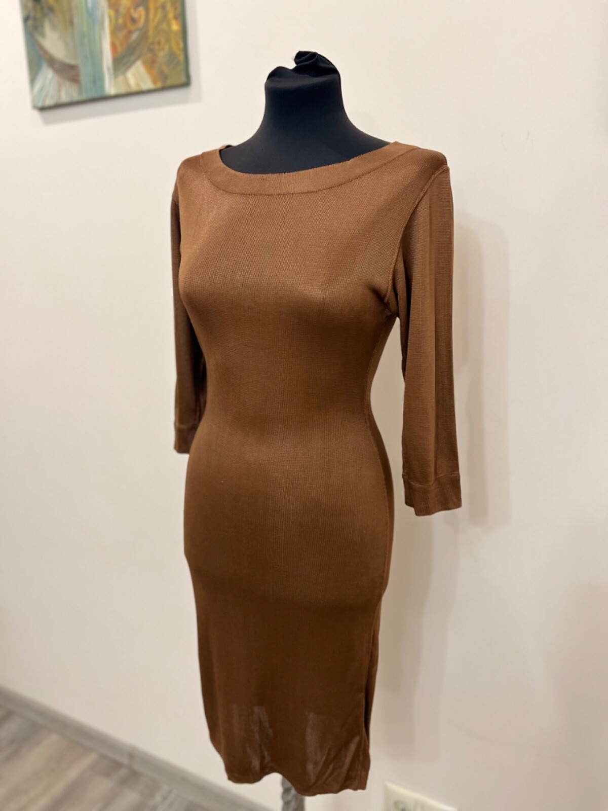 VINTAGE AZZEDINE ALAÏA Paris Brown Knit Bodycon Dress Buttons Back RARE image 4