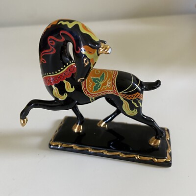 RUSSISCHER LACK HANDBEMALT PORZELLAN EINHORN 1991 FRANKLIN MINT SAMMLERSTÜCK