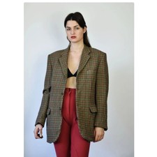 Sfi Femme For Nordstrom Blazer Size 8 100% Wool Brown Plaid Button Front Jacket