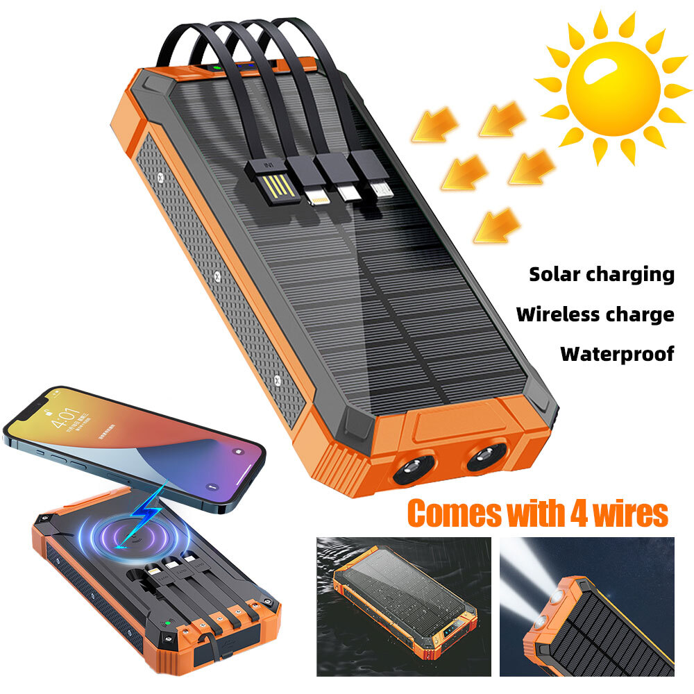 Solar Power Bank 36800mAh with Wireless Charging & Flashlight