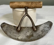 Vintage Antique Primative Curved Steel Blade Herb Vegetable Chopper Knife~Decor