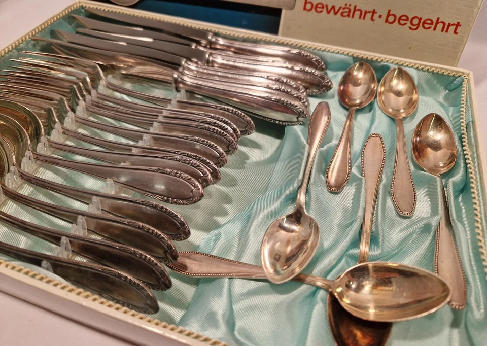 E6 30 Teile PFEIFFER BESTECKE 90er Silber Löffel Gabel Messer Set Besteckkasten - Bild 4 von 4