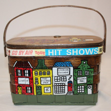 Vintage Wood Woven Basket Purse Lidded Signed Caro Nan for The Clothes Tree