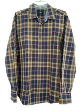 Hugo Boss Men  s XL Slim Fit Plaid Long Sleeve Button Up Shirt Navy/Blue/Red/Tan