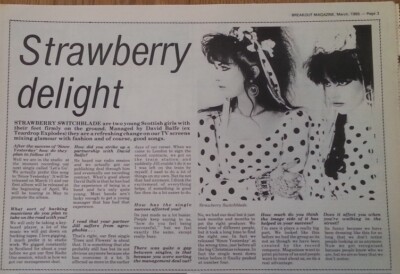 STRAWBERRY SWITCHBLADE 'Strawberry delight' 1985 UK Article/Clipping