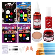 Pro Halloween Makeup Kit Fake Blood Red Tooth Paint Scar Wax Brushes Face Paint