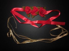 NEW/PKG BALLET DANCE PKT Red Rose Hair Ribbon Gold Metallic Lacing Girls