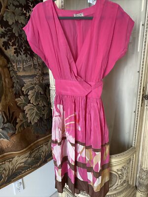 rudi silk dress Rare vintage hand painted Silk dress by Rudi Egidi Hot Pink Wrap Around  Mint