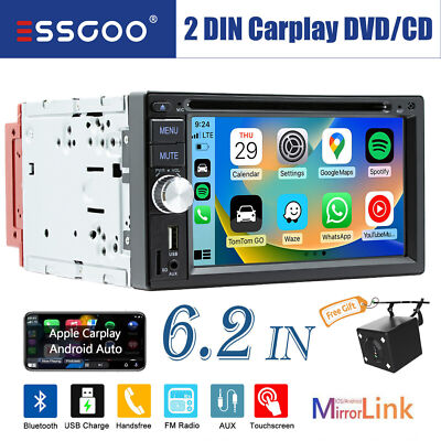 Double 2DIN CD/DVD Apple CarPlay/Android Auto Car Stereo Radio Touch Player +CAM