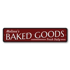 Baked Goods Sign, Personalized Fresh Daily Sign, Custom Name Metal Decor Sign