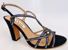 Nina Salma Evening Dress Heel Sandals, Womens Size 9.0 M, Navy Luster Satin NEW