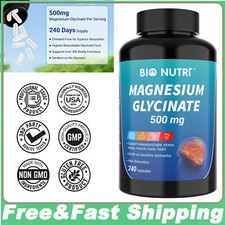 High Absorption 500mg Magnesium Glycinate, 240 Capsules Supports Muscles/Sleep