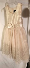 Pink Violet-Cream color sleeveless dress w/ shiny mesh bottom size 7