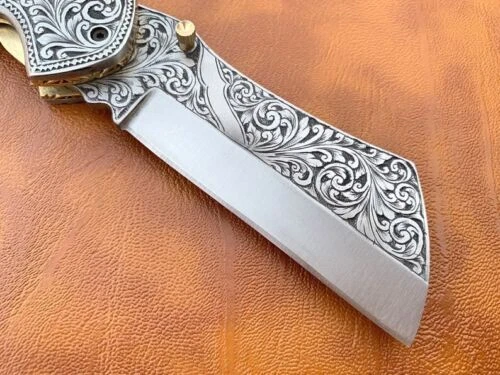 Engraved Folding Knife - Prestigious Handmade Engraved Pocket Knife - D2 Steel - Image 2 of 4