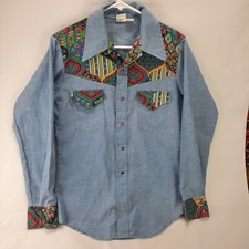 Vintage 70s Western Shirt Paisley Floral Sears Boys Size 30 Mens S