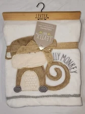 Levtex Baby Kenya Plush Blanket Embroidered Monkey Grey & Taupe Nursery Blanket