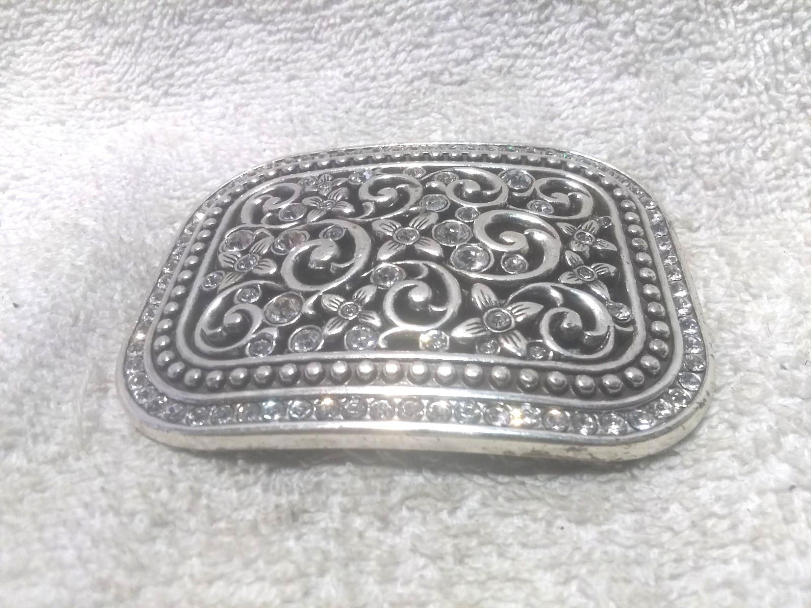 Silver Rectangle Rhinestone Filled Flower Filigre… - image 5