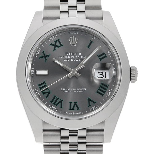 ROLEX Datejust 41 126300 slate (Grey) Green Roman 5 Row Jubilee Bracelet Ran...